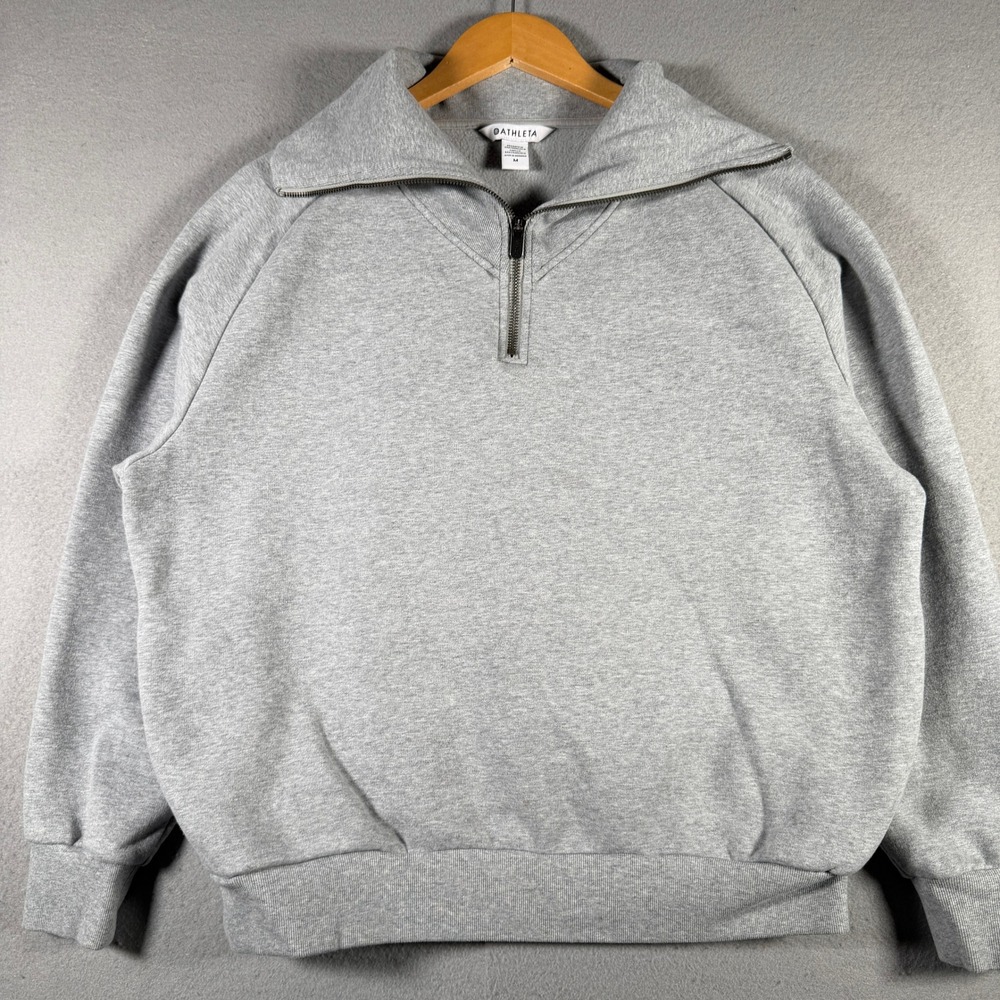 Athleta Womens Quarter Zip Sweatshirt Heather Gray Fleece Pullover 414734-02 M